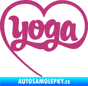 Samolepka Yoga nápis v srdíčku Ultra Metalic růžová