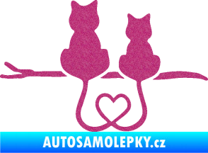Samolepka Zamilované kočky spojené ocásky levá Ultra Metalic růžová
