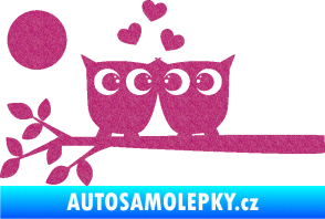 Samolepka Zamilované sovy levá na větvičce Ultra Metalic růžová