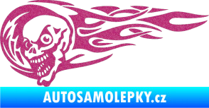 Samolepka Zubatka levá lebka v plamenech Ultra Metalic růžová