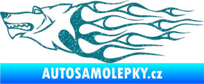 Samolepka Animal flames 017 levá vlk Ultra Metalic tyrkysová
