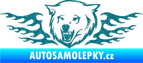 Samolepka Animal flames 034 levá  vlk Ultra Metalic tyrkysová
