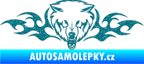 Samolepka Animal flames 038 levá  vlk Ultra Metalic tyrkysová