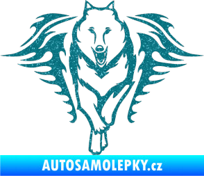 Samolepka Animal flames 039 levá  vlk Ultra Metalic tyrkysová