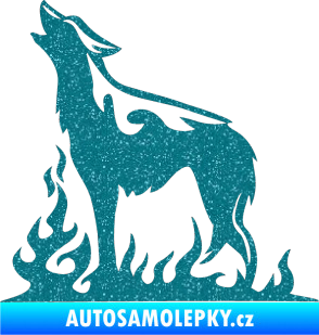 Samolepka Animal flames 066 levá vyjící vlk Ultra Metalic tyrkysová