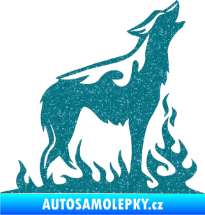 Samolepka Animal flames 066 pravá vyjící vlk Ultra Metalic tyrkysová