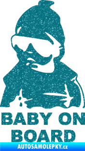 Samolepka Baby on board 002 levá s textem miminko s brýlemi Ultra Metalic tyrkysová