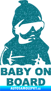 Samolepka Baby on board 002 pravá s textem miminko s brýlemi Ultra Metalic tyrkysová