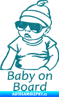 Samolepka Baby on board 003 levá s textem miminko s brýlemi Ultra Metalic tyrkysová