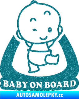 Samolepka Baby on board 011 pravá s nápisem Ultra Metalic tyrkysová
