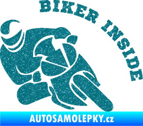 Samolepka Biker inside 002 levá motorkář Ultra Metalic tyrkysová