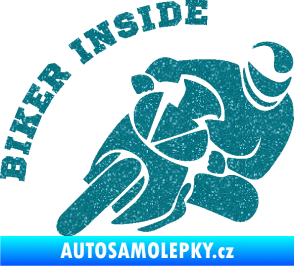 Samolepka Biker inside 002 pravá motorkář Ultra Metalic tyrkysová