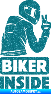 Samolepka Biker inside 003 pravá motorkář Ultra Metalic tyrkysová