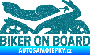 Samolepka Biker on board pravá motorka Ultra Metalic tyrkysová