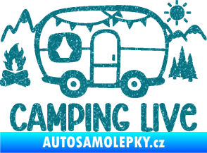Samolepka Camping live 001 levá cestování v karavanu Ultra Metalic tyrkysová