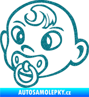Samolepka Dítě v autě 004 levá miminko s dudlíkem hlavička Ultra Metalic tyrkysová