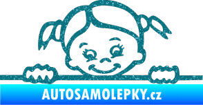 Samolepka Dítě v autě 030 pravá malá slečna hlavička Ultra Metalic tyrkysová