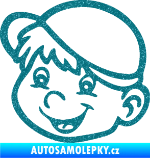 Samolepka Dítě v autě 038 levá kluk hlavička Ultra Metalic tyrkysová