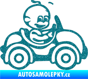 Samolepka Dítě v autě 041 pravá chlapeček v autíčku Ultra Metalic tyrkysová