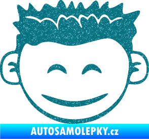 Samolepka Dítě v autě 048 pravá kluk hlavička Ultra Metalic tyrkysová