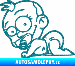 Samolepka Dítě v autě 067 levá lezoucí miminko Ultra Metalic tyrkysová