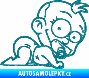 Samolepka Dítě v autě 067 pravá lezoucí miminko Ultra Metalic tyrkysová