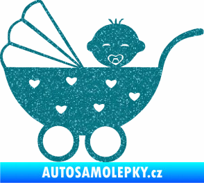 Samolepka Dítě v autě 070 levá kočárek s miminkem Ultra Metalic tyrkysová