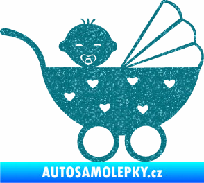 Samolepka Dítě v autě 070 pravá kočárek s miminkem Ultra Metalic tyrkysová