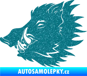 Samolepka Divoké prase 001 levá kanec hlava Ultra Metalic tyrkysová