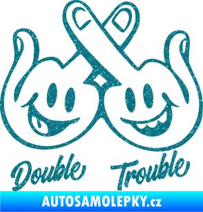 Samolepka Double trouble smajlíci f*ck Ultra Metalic tyrkysová
