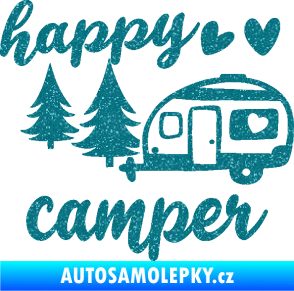 Samolepka Happy camper levá cestování Ultra Metalic tyrkysová