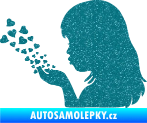 Samolepka Holčička se srdíčky levá Ultra Metalic tyrkysová