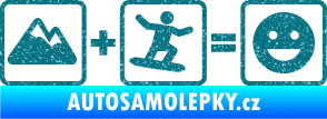 Samolepka Hory + snowboard = veselý smajlík Ultra Metalic tyrkysová