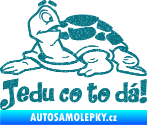 Samolepka Jedu co to dá! 001 levá nápis se želvou Ultra Metalic tyrkysová