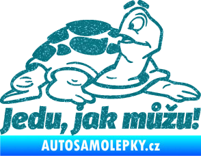 Samolepka Jedu, jak můžu! 001 pravá nápis se želvou Ultra Metalic tyrkysová