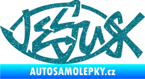 Samolepka Jesus rybička 001 křesťanský symbol Ultra Metalic tyrkysová