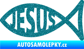 Samolepka Jesus rybička 003 křesťanský symbol Ultra Metalic tyrkysová