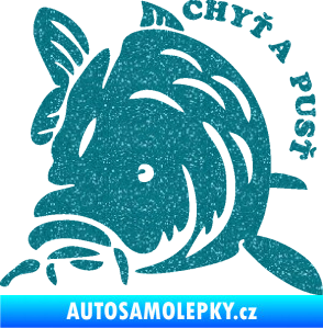 Samolepka Kapr 004 chyť a pusť levá Ultra Metalic tyrkysová
