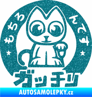 Samolepka Kočička lucky cat JDM 002  Ultra Metalic tyrkysová