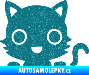 Samolepka Kočka 014 pravá kočka v autě Ultra Metalic tyrkysová
