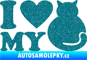 Samolepka Kočka 033 I love my cat Ultra Metalic tyrkysová