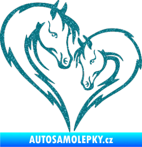 Samolepka Koníci 002 - levá srdíčko kůň s hříbátkem Ultra Metalic tyrkysová