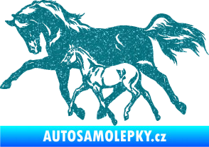 Samolepka Koníci 003 levá kobylka s hříbětem Ultra Metalic tyrkysová