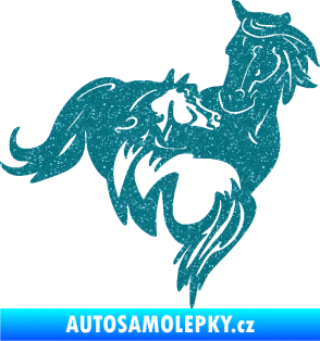 Samolepka Koníci 007 pravá klisna s hříbětem Ultra Metalic tyrkysová