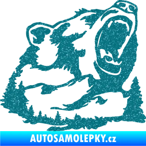 Samolepka Krajina hory 032 pravá les s medvědem Ultra Metalic tyrkysová