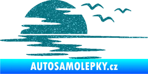 Samolepka Krajina moře 003 levá západ slunce odraz na hladině Ultra Metalic tyrkysová