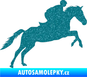 Samolepka Kůň 019 pravá jezdec v sedle Ultra Metalic tyrkysová