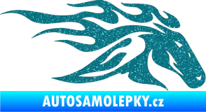 Samolepka Kůň 022 pravá hlava s plameny Ultra Metalic tyrkysová