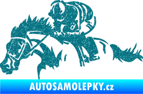 Samolepka Kůň 075 levá závod s jezdcem, dostihy Ultra Metalic tyrkysová