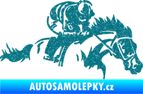 Samolepka Kůň 075 pravá závod s jezdcem, dostihy Ultra Metalic tyrkysová